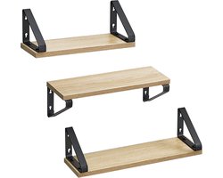 Wandplanken Set van 3 - SONOMA - Stalen Frame, Praktisch en Stijlvol, Voor Decoratie, Foto’s of Boeken, Kleur: Eiken Sonoma en Zwart, Max. 10 kg