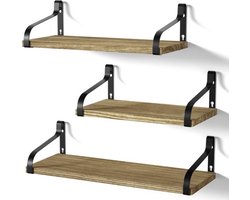 Wandplanken - Set van 3 - Zwevende Wandplanken - 43/33/23CM - Muurplanken - Wandschappen - Hout - Lichtbruin