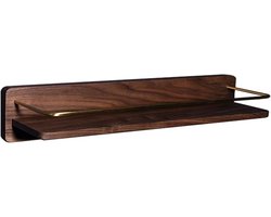 Wandplanken Walnoothout - Zwevende Plank Messing - Woondecoratie Opslag - Massief Hout Messing - 58 cm - Natuurlijke Kleur