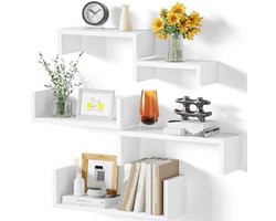 Wandrek, 5 stuks, zwevende planken, maximale belasting 40 kg, moderne wandplank, decoratie, doe-het-zelf, wandmontage, hangrekken voor woonkamer, badkamer, slaapkamer, kantoor, keuken, wit