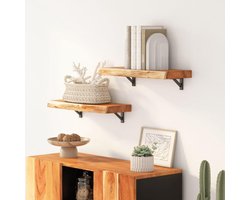 Wandrek Acaciahout - Zwevende Plank - Voorwerpen Opbergen - Levendige Randen - 50 x 20 x 25 cm - Natuurlijk