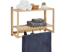 Wandrek badkamer - 60x40x23,5 cm - met haken - bamboe