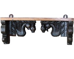 Wandrek - Boekenkastje - Opbergen Decoratie - Handgesneden design - 51 cm - Bruin