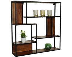 Wandrek Emma vierkant industrieel mangohout 75cm bruin muurdecoratie mango hout