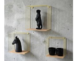 Wandrek goud en hout- wandplank Cavoo set van 3 - Wandschappen design metaal -