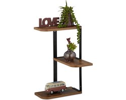 wandrek hoek - 3 planken - 42,5x26,5x26,5 cm - industrieel - metaal