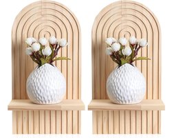 Wandrek Hout - Decoratie Rek - Woonruimte Aankleden - Uniek Regenboogdesign - 35 x 18 cm - Natuurlijk Hout
