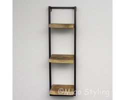 Wandrek - Industrieel - 3 legplanken - Mangohout - 100 cm - Incl bevestigingsmateriaal