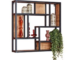 Wandrek Industrieel Vierkant Zwart Metaal - Wandrek Industrieel Hout - Wandplank zwevend - Fotoplank Wandkast - Keuken / Hal / Woonkamer - Wandrek Hangend - 75 cm - Industrieel Wandrek - Mangohout / Staal