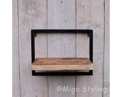 Wandrek - Industrieel - Zwart - Mangohout - 1 legplank - Rechthoek - B40xD25xH30cm - Woonkamer - Slaapkamer