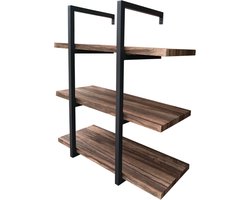 Wandrek ladder Stoer - wandplank boekenkast - wandkast - industrieel - 3 opbergplanken