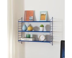 Wandrek met 3 Planken - Stalen Wandplank in Blauw - 50x60x15 cm