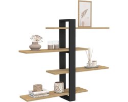 Wandrek met 4 Verstelbare Planken - Modern Boekenkastje Beuken en Zwart