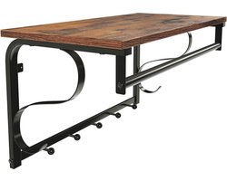 Wandrek – Met 5 haken en plank – Industrieel ontwerp – Kapstok – Bruin / Zwart