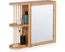Wandrek met spiegel bamboe 2 halfopen etages 53x62x20 cm - Badkamer hangend rek spiegelkast WC natuur
