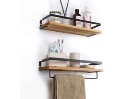 wandrek met twee lagen en handdoektang-Praktische en stijlvolle opbergruimte voor badkamer en keuken-Zwart en bruin