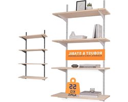 Wandrek Metaal - Plankdragers Systeem - Opbergen Huis - Individueel Uitbreidbaar - 100 cm Hoog - Wit