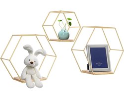 Wandrek Metaal - Zeshoekige Planken - Woonkamer Decoratie - Set van Drie - 3 Maten - Goud Wit Zwart