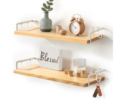 Wandrek - modern decoratief rek - 1 stuk - wit zwart - metaal en massief hout - 40 cm