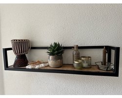 Wandrek - Prachtig Mangohout - Zwart Metaal - 60 CM - Wandplank - Hoge Kwaliteit