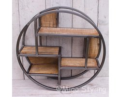 Wandrek - Rond - Industrieel - GRIJS - Metaal - Verspringend - Dia 60 cm - Muurrek - Incl Bevestigingsmateriaal