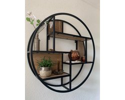 Wandrek - Rond - Industrieel - Mangohout - Zwart Metaal - 60 CM Diameter - Zware Kwaliteit