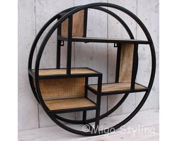 Wandrek - Rond - Industrieel - Zwart - Verspringend - Dia 60 cm - Muurrek - Incl bevestigingsmateriaal