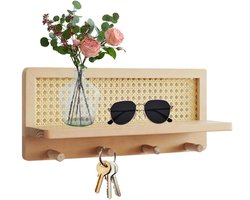 Wandrek Rotan - Houten Haak - Opbergen & Decoreren - Stabiel Ontwerp - 40 x 17 x 10 cm - Natuurlijk