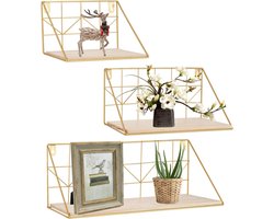 Wandrek set van 3 - Gouden hangplanken - Metaal en hout