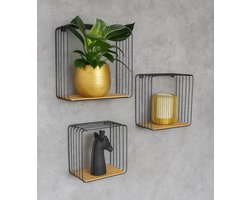 Wandrek set vierkant industrieel zwart - Wandrekjes metaal zwart - wandplank Cavoo set van 3 - Wandschappen design metaal -