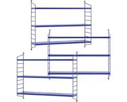 Wandrek set - Wandplanken staal - Opbergen en decoreren - 3-delige set - 50x60x15 cm - Blauw