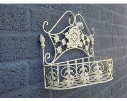 Wandrek , smeedijzer, creme wit , met 1 opberg laag, bloemen, planten rek.