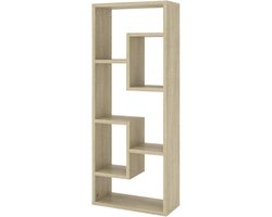 Wandrek, Sonoma-eiken, 36 x 16 x 90 cm, houtmateriaal, voor wandmontage, met open vakken voor meer opbergruimte, robuust rek, 90 cm hoog, voor boeken en decoratie