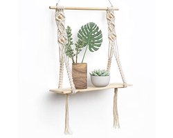 Wandrek van Hout met Macramé - Boho Decoratie voor Badkamer, Woonkamer en Balkon