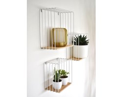 Wandrek van metaal zwart met bamboehout SET 3 - CAVOO - gemakkelijk op te hangen - decoratief wandrek zwart - klein wandrek (wit)