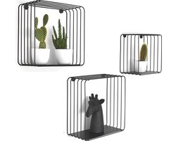 Wandrek vierkant set zwart - wandplank Cavoo set van 3 - Wandschappen design metaal -