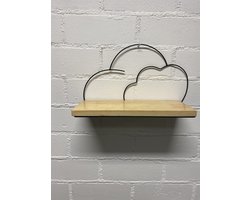Wandrek "wolken" metaal - hoogte 19 x breedte 30.5 x 1.5 cm - met houten plank - Decoratierek