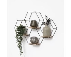 Wandrek Zeshoek - Decoratief rek - Woonkamer decoratie - Houten vloeren - 41 cm breed - Zwart