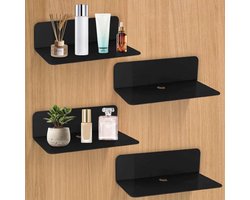 Wandrek zonder boren - set van 4 - klein - wit - eenvoudig uitbreiden van de wandruimte - acryl - badkamer - zwevend rek - hangrek voor woonkamer - slaapkamer - keuken - zwart
