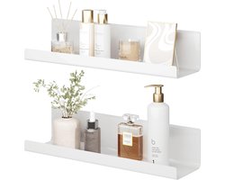Wandrek zonder boren, zwevende plank, set van 2, wit, acryl plank, voor boeken en foto's, woondecoratie, wandplank voor keuken, badkamer, kantoor, woonkamer (32 x 10 x 8 cm)