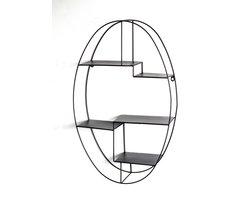Wandrek – Zwart metaal – Ovaal vintage design met 5 planken – Industrieel wandrek