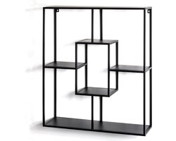 Wandrek – Zwart metaal – Vierkant vintage design met 6 planken – Industrieel wandrek