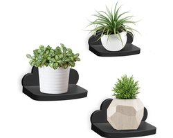 Wandrek, zwevend rek, 3-delige set, creatief voor slaapkamer, woonkamer, keuken en hal, wolken, wandplank, klein formaat, wolken, klein formaat, zwart