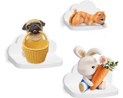 Wandrek, zwevend rek, 3-delige set, hangend, creatief voor slaapkamer, woonkamer, keuken en hal, wolken, wandplank, kleine afmetingen, wolken, wit
