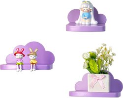 Wandrek, zwevend rek, set van 3, hangend, creatief voor slaapkamer, woonkamer, keuken en hal, wolken, wandplank, klein formaat, wolken, klein formaat, paars