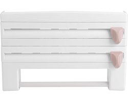 Wandrolhouder met plank Keukenrolhouder met foliesnijder Papierrolhouder voor keukenrol Aluminiumfolie Vershoudfolie Papieren handdoekhouder Houder Keukengereedschap (Wit)
