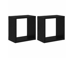 Wandschappen | Wandplanken 2 st Zwart Eiken 26 x 15 x 26 cm Bewerkt hout