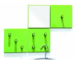 Wandset – Spiegel en kledinghaken – Groen gelakt metaal – 15 cm breed, 15 cm hoog, 6 cm diep