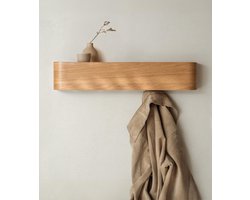 Wandsleutelhanger - verborgen haken - wandkapstok - kapstok - met houten plank en haken - 52.7*10.1*7.2cm - opbergrek voor in de hal - kapstok van massief houtfineer - geschikt voor slaapkamers, keukens en gangen - Natuurlijke houtkleur