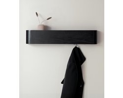 Wandsleutelhanger - verborgen haken - wandkapstok - kapstok - met houten plank en haken - 52.7*10.1*7.2cm - opbergrek voor in de hal - kapstok van massief houtfineer - geschikt voor slaapkamers, keukens en gangen - zwart